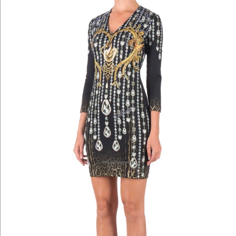 Just Cavalli Mid Sleeve Diamond/Leopard Dress